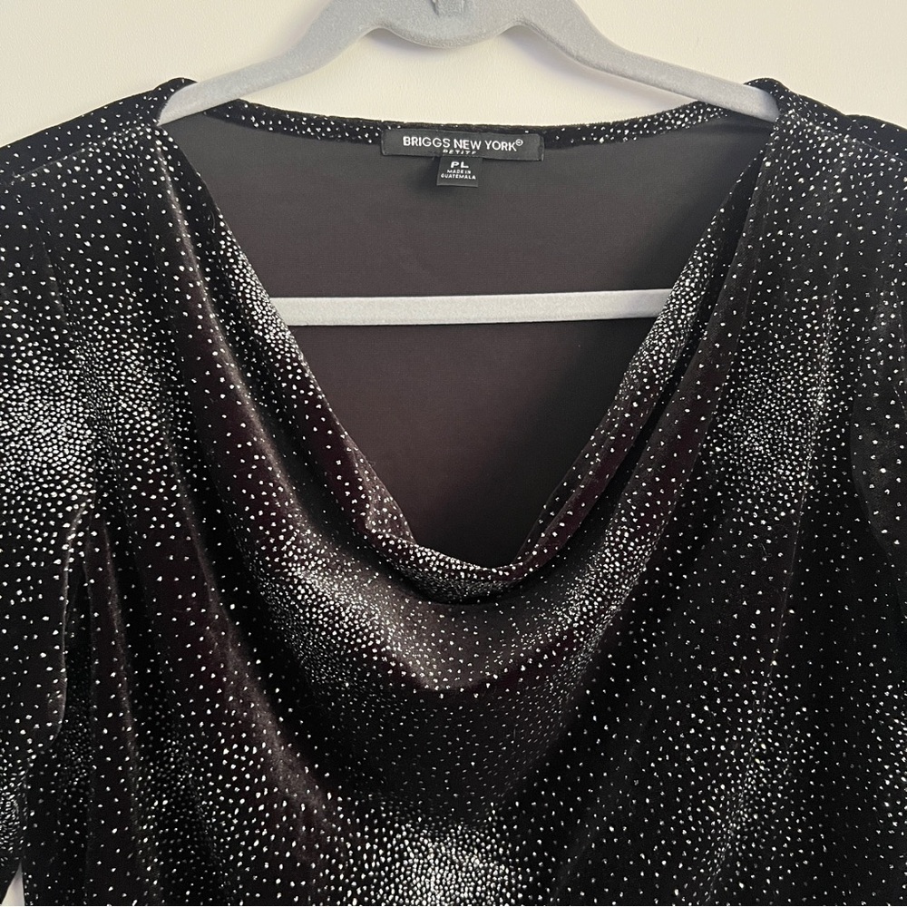 Y2K Whimsigoth Shimmer Sparkle Cowl Neck Velour Long Sleeve Top Size Petite L - Picture 5 of 8